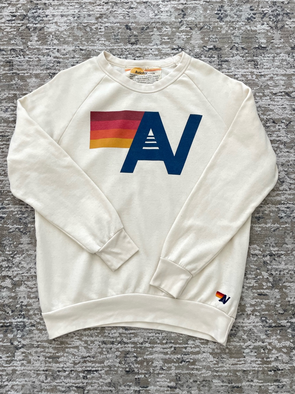Aviator Nation Sweatshirt Cream AV Logo Crewneck Pullover Sweatshirt USA size L